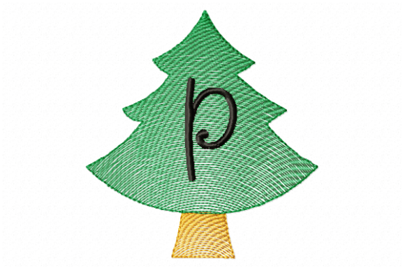 Christmas Tree Letter P Embroidery Design