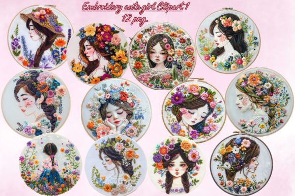 Embroidery Cute Girl Clipart1