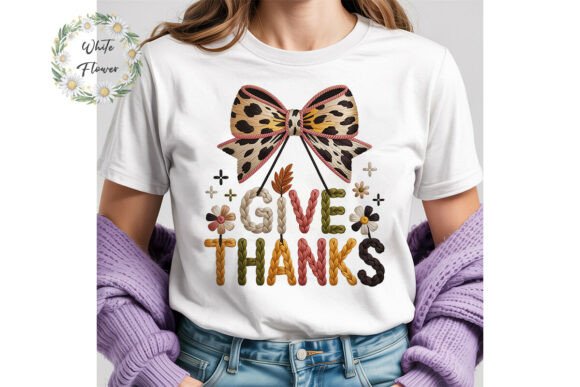 Give Thanks Bow Embroidery PNG Clipart